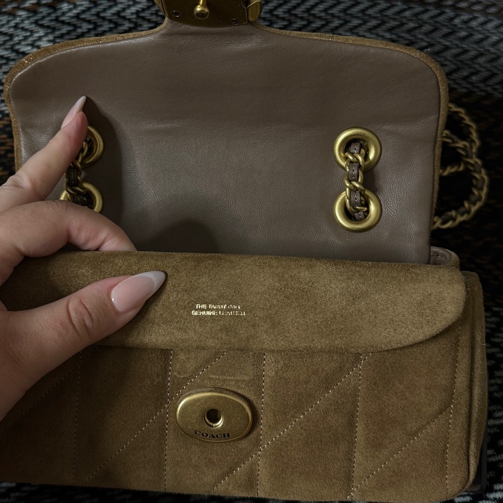 Coach Quilted Suede Shoulder Bag in Caramel with Gold Hardware - Picture 5 of 11